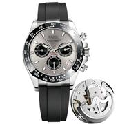 MASTOP Men's Watch Panda Chronograph Dial Luxury Quartz Movement Wrist Watch Analog Business Waterproof Scratch Resistant Silicone Strap Rubber Band Sports Watches for Men, Grey, Casual Luxury Men's