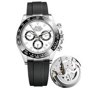MASTOP Men's Watch Panda Chronograph Dial Pagani Design Luxury Quartz Movement Wrist Watch Analog Business Waterproof Scratch Resistant Silicone Strap Rubber Band Sports Watches for Men, Silver