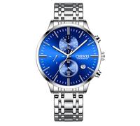 MASTOP Men's Watches Analog Minimalist Black Dial Watches for Men Business Chronograph Quartz Waterproof Fashion Military Casual Wrist Watches Stainless Steel Strap Date, Blue, Casual Luxury Men's