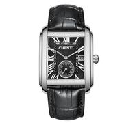 MASTOP Men's Watches Casual Retro Rectangular Waterproof Dress Analog Quartz Wrist Watch for Men Business Sports Gift Wristwatch Roman Numeral Leather Strap Watch with Auto Calendar Window, Silver