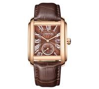 MASTOP Men's Watches Casual Retro Rectangular Waterproof Dress Analog Quartz Wrist Watch for Men Business Sports Gift Wristwatch Roman Numeral Leather Strap Watch with Auto Calendar Window, Brown
