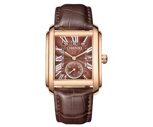 MASTOP Men's Watches Casual Retro Rectangular Waterproof Dress Analog Quartz Wrist Watch for Men Business Sports Gift Wristwatch Roman Numeral Leather Strap Watch with Auto Calendar Window, Brown