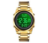 MASTOP Mens Watches Fashion LED Digital Sport Watch Multi Function Stainless Steel Waterproof Military Watch, Gold, Digital