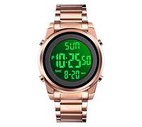 MASTOP Mens Watches Fashion LED Digital Sport Watch Multi Function Stainless Steel Waterproof Military Watch, Rose gold, Digital