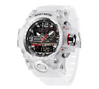 MASTOP Men's Watches Sports Outdoor Camouflage Waterproof Military Wrist Watch Tactical Date Multi Function Large Face LED Alarm Rugged Wristwatch for Training Hiking Adventure, Transparent White
