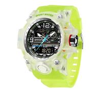 MASTOP Men's Watches Sports Outdoor Camouflage Waterproof Military Wrist Watch Tactical Date Multi Function Large Face LED Alarm Rugged Wristwatch for Training Hiking Adventure, Transparent Green