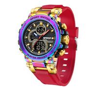 MASTOP Men's Watches Sports Outdoor Camouflage Waterproof Military Wrist Watch Tactical Date Multi Function Large Face LED Alarm Rugged Wristwatch for Training Hiking Adventure, Transparent Red