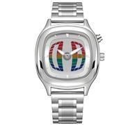 MASTOP Modern Stainless Steel Analog Watch Perspective Dial with Unique Colorful Dial - Stylish and Precise for Everyday Wear, Silver White, spider man watch for men fashion unique rectangle dial