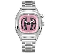 MASTOP Modern Stainless Steel Analog Watch Perspective Dial with Unique Colorful Dial - Stylish and Precise for Everyday Wear, Silver Pink, spider man watch for men fashion unique rectangle dial