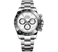 MASTOP Pagani Design Daytona Homage Men's Watch Panda Analog Quartz Japan Movement Chronograph Luxury Wrist Watch Business Waterproof Silicone Strap Sports Pagani Watches for Men, T Steel White