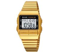 MASTOP Retro Digital Watch for Men Vintage with Multi-Function & Stylish Design for Daily & Outdoor Use, Gold, Retro Square Analog Digital Watch with Temperature Display 3 Time Zones Luminous