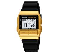 MASTOP Retro Digital Watch for Men Vintage with Multi-Function & Stylish Design for Daily & Outdoor Use, Silicone Gold, Retro Square Analog Digital Watch with Temperature Display 3 Time Zones Luminous
