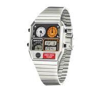 MASTOP Retro Square Digital Watch with Temperature Display Unisex 7.5Inch Analog 3 Time Zones Luminous Backlight 50M Waterproof Alarm Stopwatch Week/Date, Silver White, Retro Square Analog Digital