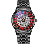 MASTOP Roulette Wheel Men‘s Watches Automatic Mechanical Watch for Men Swinging Rotary Dial Design Hollow Skeleton Watches Stainless Steel Waterproof Business Wristwatch, Black, Roulette Wheel Watch
