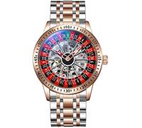 MASTOP Roulette Wheel Men‘s Watches Automatic Mechanical Watch for Men Swinging Rotary Dial Design Hollow Skeleton Watches Stainless Steel Waterproof Business Wristwatch, Rose, Roulette Wheel Watch