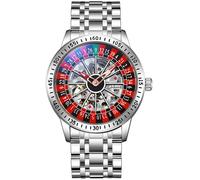 MASTOP Roulette Wheel Men‘s Watches Automatic Mechanical Watch for Men Swinging Rotary Dial Design Hollow Skeleton Watches Stainless Steel Waterproof Business Wristwatch, Silver, Roulette Wheel Watch
