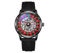 MASTOP Roulette Wheel Men‘s Watches Automatic Mechanical Watch for Men Swinging Rotary Dial Design Hollow Skeleton Watches Stainless Steel Waterproof Business Wristwatch, Rubber Black, Roulette Wheel