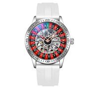 MASTOP Roulette Wheel Men‘s Watches Automatic Mechanical Watch for Men Swinging Rotary Dial Design Hollow Skeleton Watches Stainless Steel Waterproof Business Wristwatch, Rubber White, Roulette Wheel