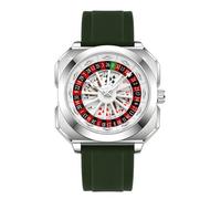 MASTOP Roulette Wheel Men‘s Watches Gambling Rotating Dial Poker Square Silicone Rubber Strap Unique Watch Creative Eye Catching Cool Mens Business Watches, Green, Unique Watches Gambling Roulette