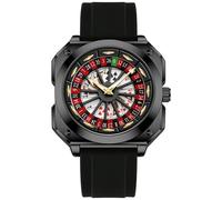MASTOP Roulette Wheel Men‘s Watches Gambling Rotating Dial Poker Square Silicone Rubber Strap Unique Watch Creative Eye Catching Cool Mens Business Watches, All Black, Unique Watches Gambling Roulette