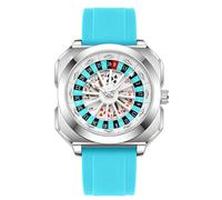 MASTOP Roulette Wheel Men‘s Watches Gambling Rotating Dial Poker Square Silicone Rubber Strap Unique Watch Creative Eye Catching Cool Mens Business Watches, Blue, Unique Watches Gambling Roulette
