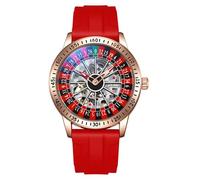 MASTOP Roulette Wheel Men's Automatic Mechanical Watch with Rotating Dial and Hollow Skeleton Stainless Steel Waterproof, Red Rubber, Roulette Wheel Watch Casino Watch
