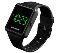 MASTOP Simple Men Women Sports LED Digital Big Display Waterproof Date PU Strap Square Electronic Couple Watch, Black, Business Casual Fashion Sports