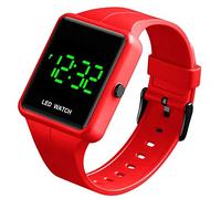 MASTOP Simple Men Women Sports LED Digital Big Display Waterproof Date PU Strap Square Electronic Couple Watch, red a, Sports Fashion Modern