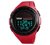 MASTOP Solar Powered Energy Watch for Men Military Digital Multifunctional Led Luminous Indication 2 Time Zone 50m Waterproof Watch Reloj Solar para Hombre, T Red, Men's Solar Powered Casual Quartz