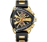 MASTOP Stylish Luxury Watch for Men with Unique Triangular Dial Soft Silicone Strap Chronograph Luminous Hands Waterproof Date Business Elegant Gift for Men, C Black Gold, watch for men sport military