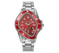 MASTOP Unique Watches for Men Waterproof Stainless Steel Wristwatch with Luminous Quartz Movement Calendar Function and Green Dial Perfect Men's Gift, Silver Red, Fashion Sports