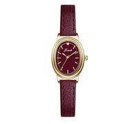 MASTOP Vintage Women’s Leather Wrist Watch - Small Gold Oval Square Case, Minimalist Analog Quartz, Red Dainty Petite Ladies Watch, Red A, Vintage Fashion Dainty