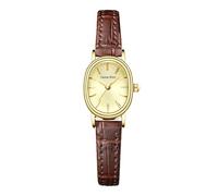 MASTOP Vintage Women’s Leather Wrist Watch - Small Gold Oval Square Case, Minimalist Analog Quartz, Red Dainty Petite Ladies Watch, Brown, Vintage Fashion Dainty