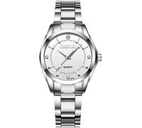 MASTOP Women Classic Fashion Silver Stainless Steel Watch Waterproof Lady Dress Wrist Watch, White, Quartz Movement
