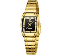 MASTOP Women’s Gold-Tone Quartz Watch Rectangular Dial Stainless Steel Band, Gold Black, womens gold watch rectangular dial