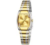 MASTOP Women’s Gold-Tone Quartz Watch Rectangular Dial Stainless Steel Band, Two-Tone Gold, womens gold watch rectangular dial