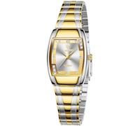 MASTOP Women’s Gold-Tone Quartz Watch Rectangular Dial Stainless Steel Band, Two-Tone Silver, womens gold watch rectangular dial