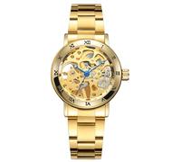 MASTOP Women Skeleton Watch Stainless Steel Automatic Mechanical Wristwatch for Ladies Self Winding Dress Watch Waterproof Bracelet Dial for Women, Gold