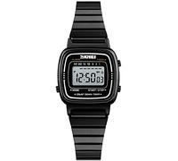 MASTOP Women's Classic Simple Petite Electronic Quartz Watch Stainless Steel Square Slim Led Watch Digital Watch, Black, Digital,Quartz Watch