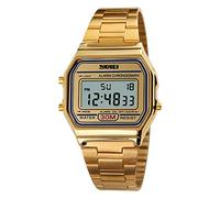 MASTOP Women's Classic Simple Petite Electronic Quartz Watch Stainless Steel Square Slim Led Watch Digital Watch, 1123 Gold, Quartz Watch,Digital