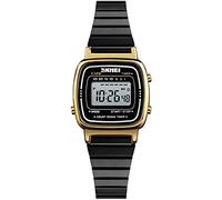 MASTOP Women's Classic Simple Petite Electronic Quartz Watch Stainless Steel Square Slim Led Watch Digital Watch, Gold, bracelet