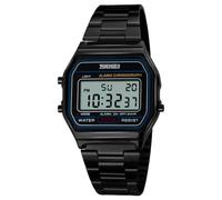 MASTOP Women's Classic Simple Petite Electronic Quartz Watch Stainless Steel Square Slim Led Digital Watch, 1123 S Black