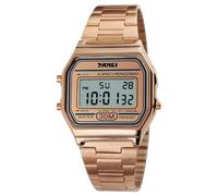 MASTOP Women's Classic Simple Petite Electronic Quartz Watch Stainless Steel Square Slim Led Digital Watch, 1123 Rose