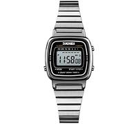 MASTOP Women's Classic Simple Petite Electronic Quartz Watch Stainless Steel Square Slim Led Watch Digital Watch, Silver, Digital,Quartz Watch