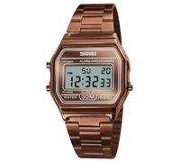 MASTOP Women's Classic Simple Petite Electronic Quartz Watch Stainless Steel Square Slim Led Digital Watch, 1123 S Coffee