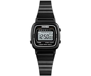 MASTOP Women's Classic Simple Petite Electronic Quartz Watch Stainless Steel Square Slim Led Digital Watch, Black, Digital,Quartz Watch