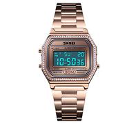 MASTOP Women's Classic Simple Petite Electronic Quartz Watch Stainless Steel Square Slim Led Watch Digital Watch, Rose Gold, Digital,Quartz Watch