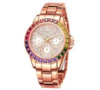 MASTOP Women's Luxury Quartz Watch Waterproof Rainbow Color Design Round Dial Stainless Steel Band, Rose Gold, Luxury Fashion
