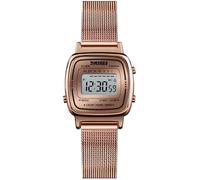 MASTOP Women's Petite Electronic Quartz Watches Stainless Steel Mesh Band Digital Watch Square Waterproof LED, Rose Gold, Digital,Quartz Watches