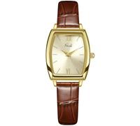 MASTOP Women's Rectangular Leather Strap Quartz Watch, 3ATM Water Resistant, Gold Brown, ladies quartz wristwatch